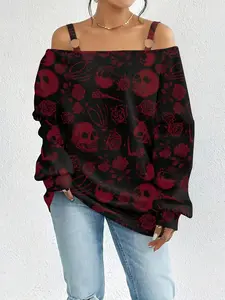 Women's Plus Size Skull Print Off-Shoulder Tank Top, Comfortable Fashion Design, Casual Daily Wear, Perfect for Relaxed