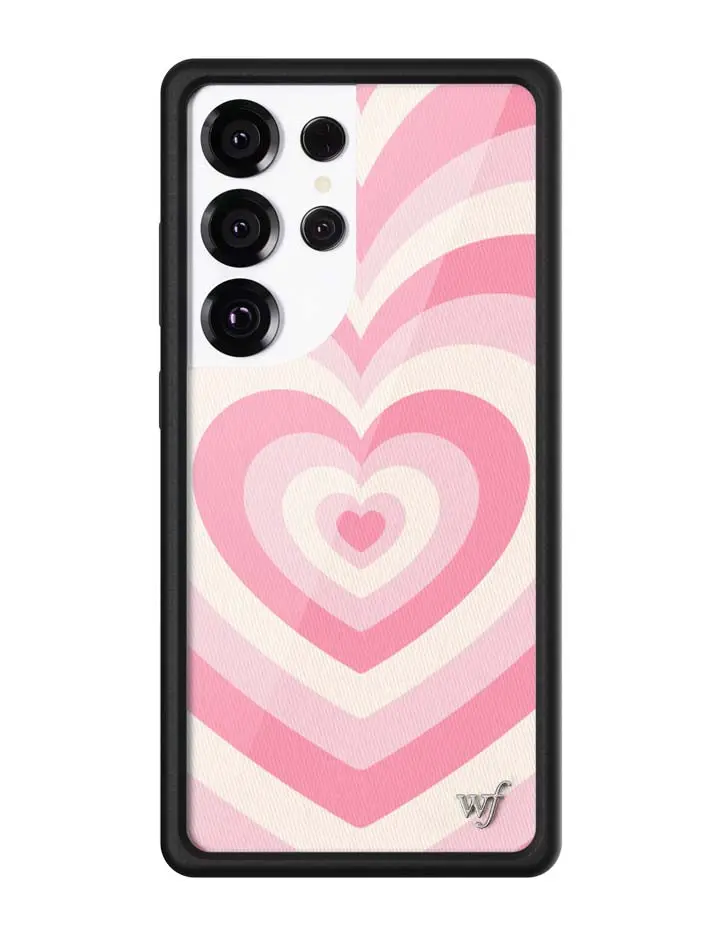 Rose Latte Love | Limited Edition Trendy Samsung Galaxy Case | Raised Protective Black Bumper | Women Owned Small Business | White Magenta Pretty Pink Layered Heart Pattern Aesthetic Design | Safety Casing Protective | Gift for Her