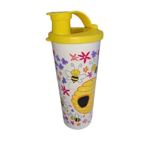 Bee 16oz Tumbler - Floral Design with Bee Illustrations, Yellow Lid, and Handle - Drinkware, Bottle