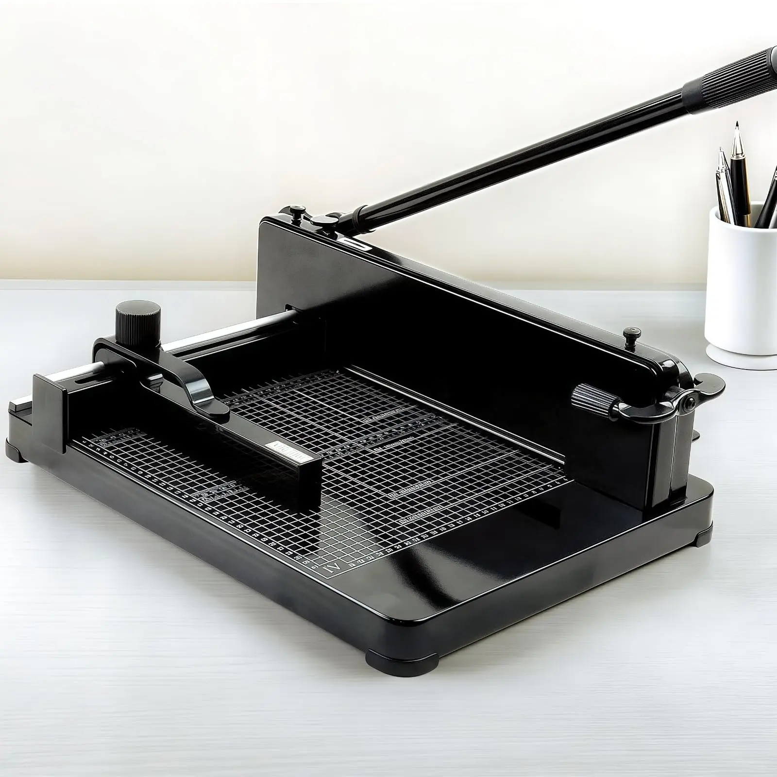 12 in Heavy-Duty Steel Paper Cutting Machine, 400-Sheet Capacity High Precision Cutter, A4 Craft Cutting Machine with Safety Lock & Grids for Office, Home Use, Black