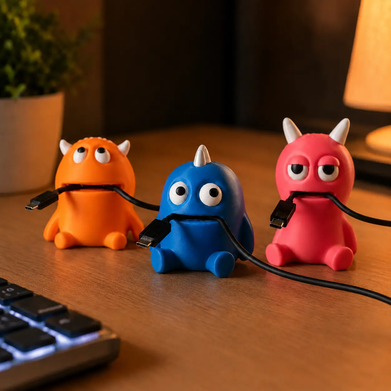 Cable Monster Clip-On Cord Holder - Cute Fun Desk Supplies, Work Accessories, Cord Storage Table Mount Office Desk Organizer, Nightstand Accessory with Custom Colors & Free US Shipping sohochic