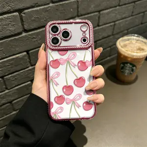 Cherry Bow Phone Case Cute Fruit Leopard Print Design Compatible with iPhone 17 Pro Max 16 Pro Max 15 Pro 14 13 12 11 Series Simple Color Matching