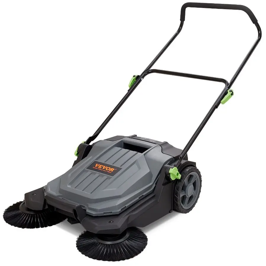 【DealsForYouDays】 VEVOR Walk-behind Hand Push Floor Sweeper, 25.6 Sweeping Width Floor Sweeper Manual Non-Electric, 5-Gallon Waste Container, Angle Height Adjustable Folding Handle for Walkway, Yard, Garage, Patio, Lawn Sweeper, 25.6 Indealsforyoudays