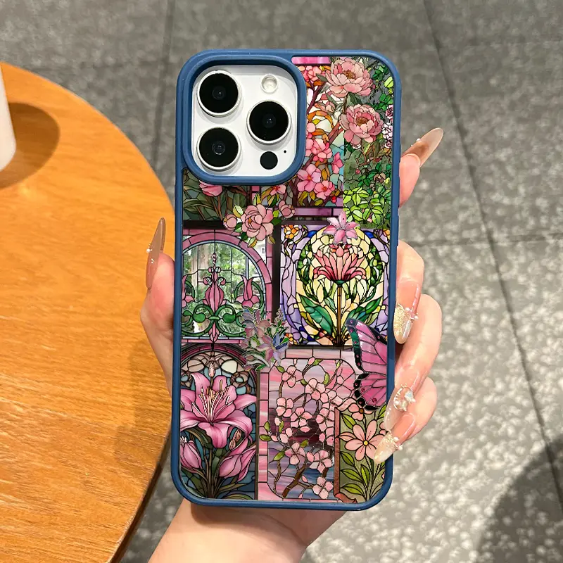 Aesthetic Flower Stained Glass MagSafe-Ready TPU Smartphone Protector Case, Handheld Cellphone Device Accessory with Shockproof, Anti-Fall, Ultra-Thin, Lightweight Protection for iPhone 11/12/13/14/15/16/17 Pro Max, Accessories, Electronic