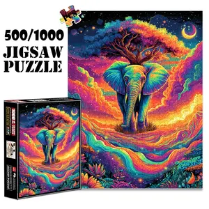 1pc 1000 piece adult puzzle 70x50cm Colorful Elephant with Tree on Head in Dreamy Landscape 500 pieces paper jigsaw puzzle suitable for DIY creative games for adults and families, birthday and holid