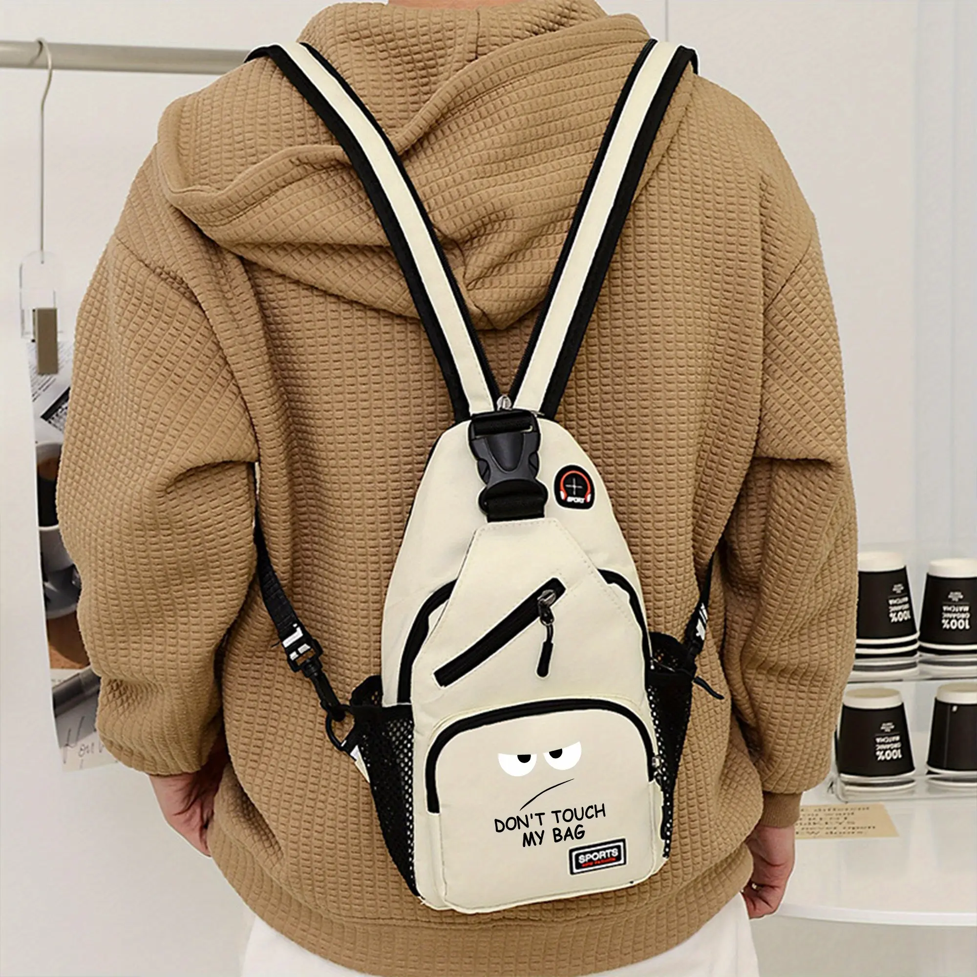 1pc Don'T Handle My Bag Graphic Shoulder Bag, Versatile Large Capacity Crossbody Bag, Casual Outdoor Sports Chest Bag, Ideal for Outdoor Travel And Work