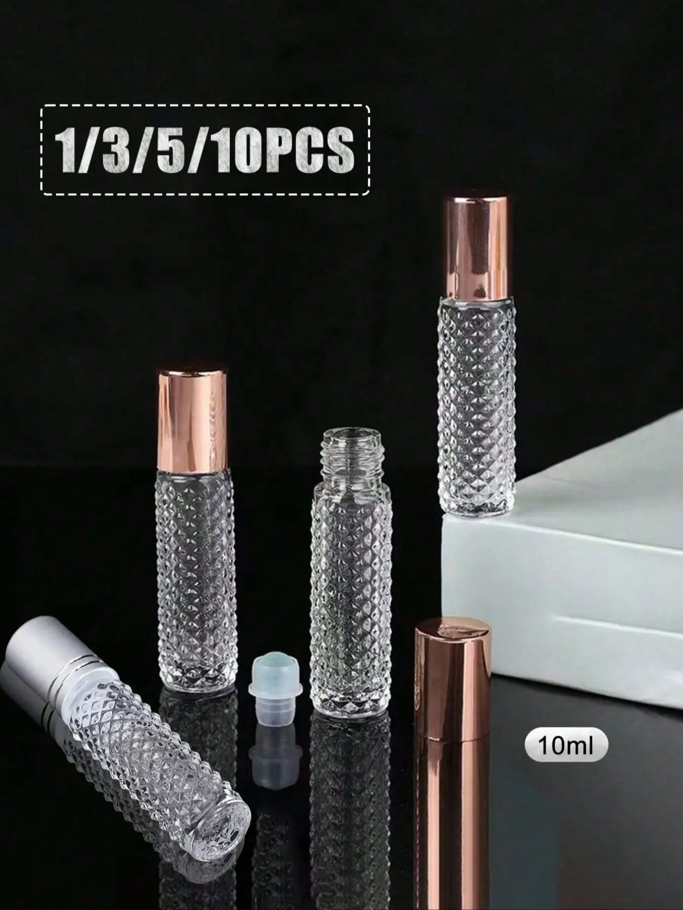 Reusable Non-Slip Refillable Design Essential Oil Ball Bottles, 10ML Perfume Dispenser, Massage Ball Empty Bottle, Glass Beads Coated Type