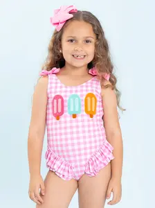 Pretty Popsicles Embroidered Gingham Ruffle Swimsuit