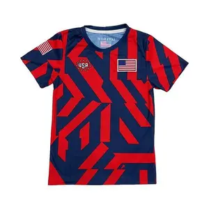 USA Soccer Jersey | Red Blue United States Football Shirt | Tonal Geometric Lightning Graphic Tee | 4th of July Patriotic Men's Sports Top