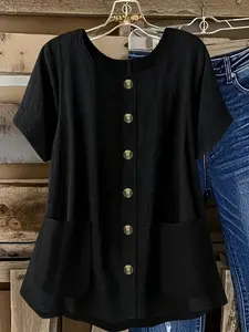 Elegant Plus Size Women's Button Series, Pure Color Top for All Seasons, Casual and Formal Wear, Stylish Ladies' Clothing