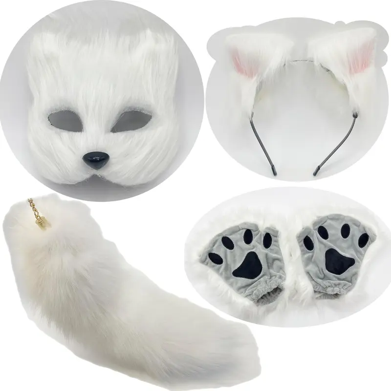 Therian Mask and Tail Set Women Halloween Costume Fox tail  Mask  ears  for fox mask therian paws