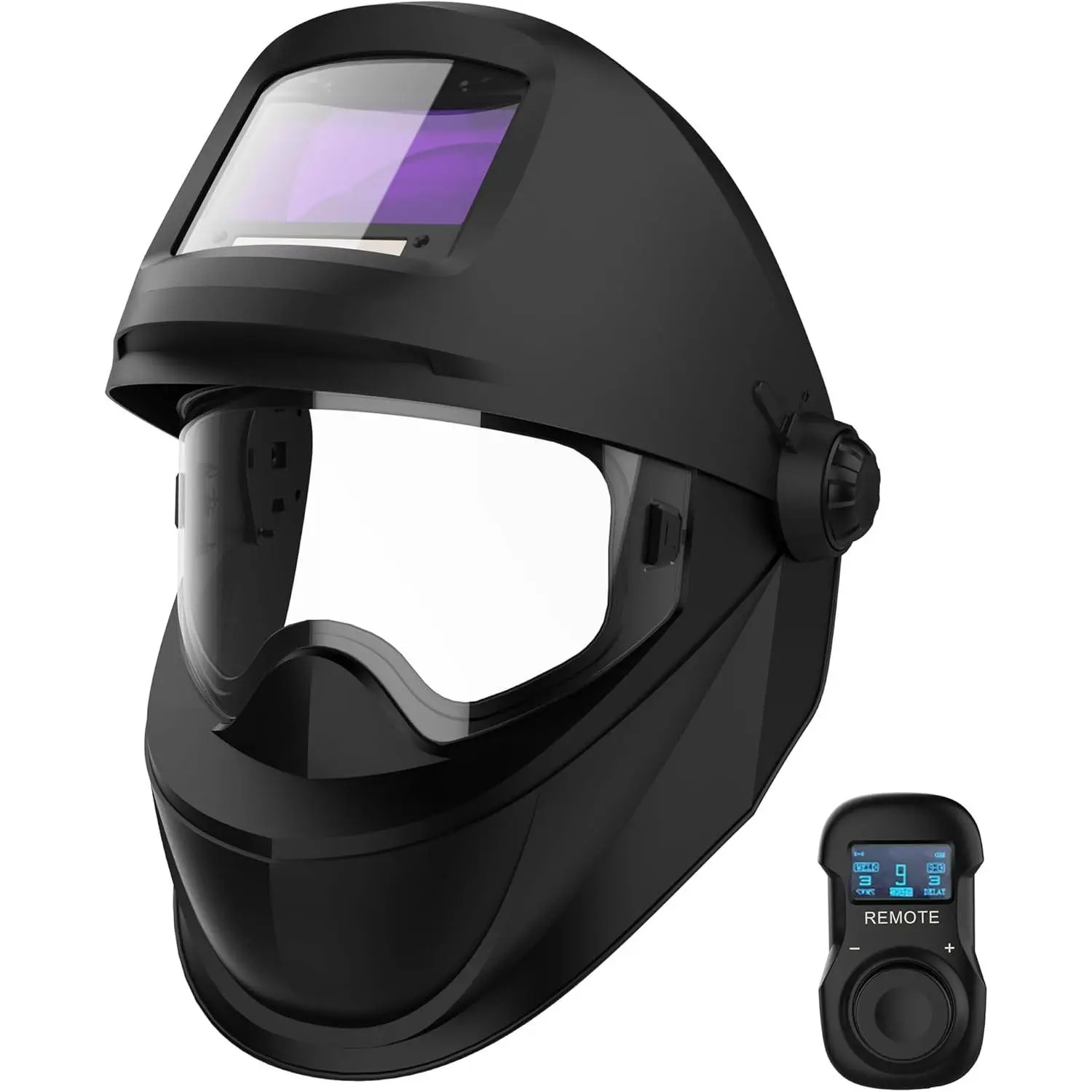 Flip-Up Auto Darken Filter Welding Helmet with Bluetooth Remote Control, 4 Arc Sensors, 1/1/1/1 Optical Clarity, 1/25000 Sec Switch, 3.94in x 2.36in True Color Grind-Compatible Mask, Tig/Cut Use, Eye Damage Protection, High-Grade Optical Accessory