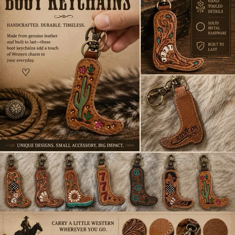 Leather Boot keychain with hide