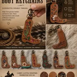 Leather Boot keychain with hide
