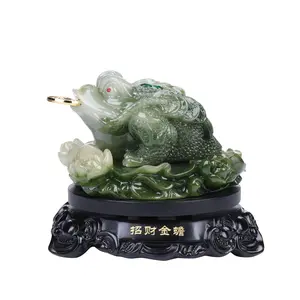 Feng Shui Decor Money Frog Statue for Attracting Wealth and Good Luck, Resin Jade-Like Three-Legged Toad with Coin and Rotating Base, Chinese Lucky Frog Office Decorations for Home, Desk, Living Room