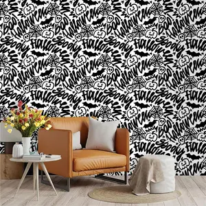 Halloween Theme Graffiti Wallpaper, PVC Material, Peel and Stick, Universal Use, Kitchen/living Room/bedroom Decor, Wall Transformation