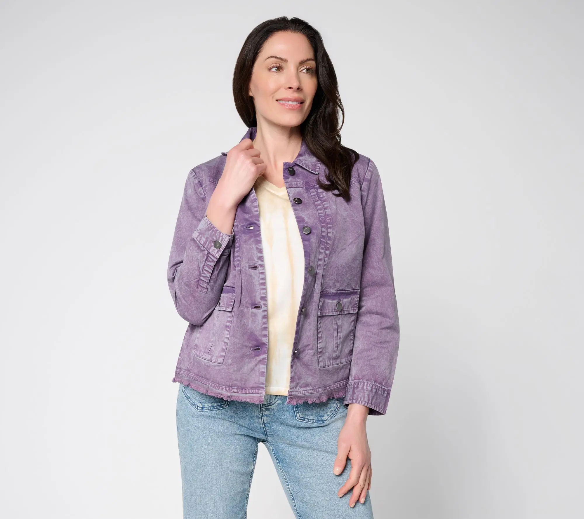 LOGO by Lori Goldstein Long Sleeve Fray Hem Jacket