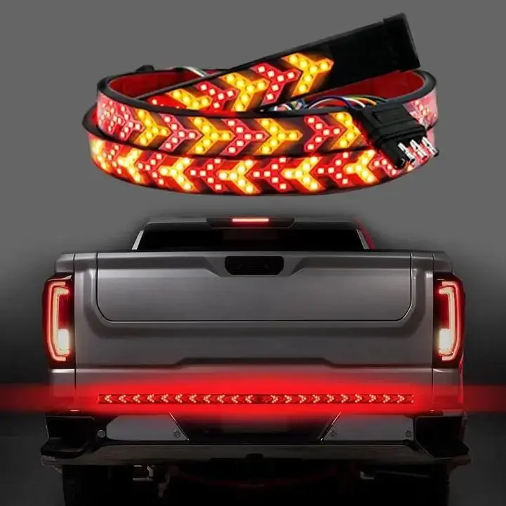 Fishbone Shaped LED Tailgate Light Bar, 60-Inch LED Tailgate Lights, Brake Running Sequential Turn Signal Strip Strobe Light Bar for Truck Pickup SUV RV Plug & Play Hard Wire T-tape Connector Version, Car Lighting Accessories