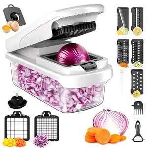 15-in-1 Vegetable Chopper, Multifunctional Food Chopper,Professional Onion Chopper with 8 Blades,Vegetable Cutter with Container for Potato,Carrot,Salad,and Garlic; Essential Kitchen Tool