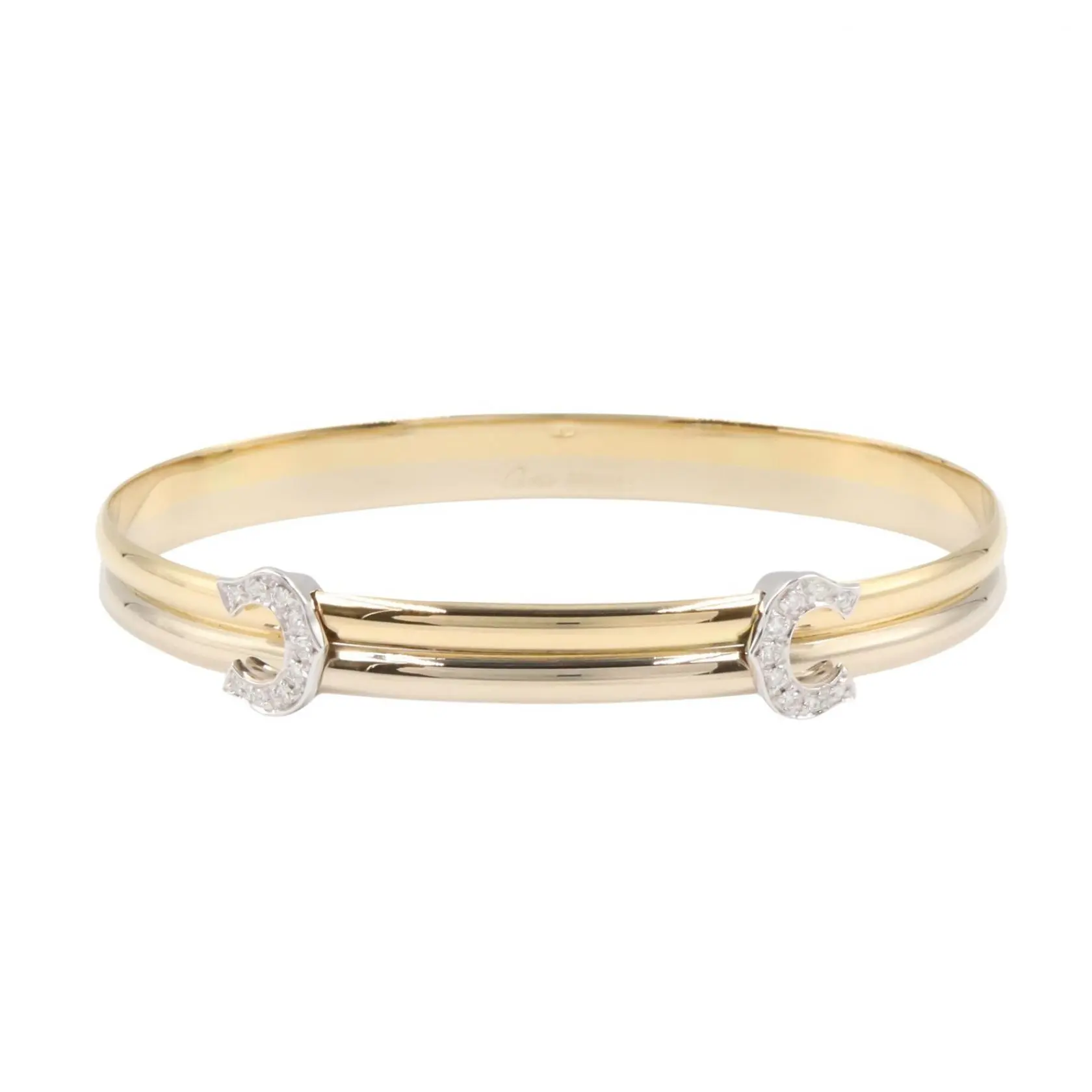 Pre-owned Cartier 18K Yellow Gold (Au750) Small Leather Goods 2C Au750 Two Tone Diamond Bracelet Size 17