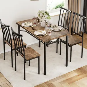 Dining Table Set for 4, Farmhouse Kitchen Table with Storage Rack and 4 Chairs, 5-Piece Modern Square Kitchen Table Set, Dining Room Table Set for Small Space, Apartment