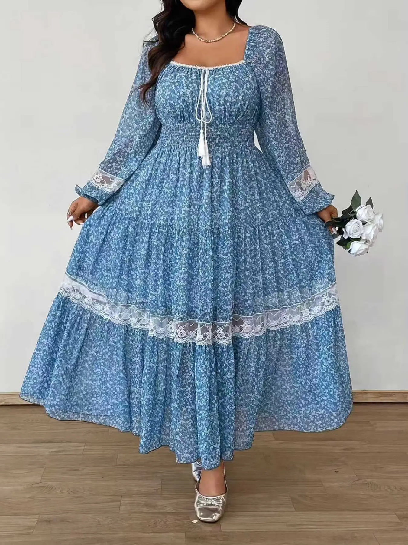 Fashion Chiffon Lace Patchwork Print Elegant Dress, Women's Casual Long  Sleeves Summer Dress, Stylish Party Wear, Comfortable and Chic Design -  TikTok Shop
