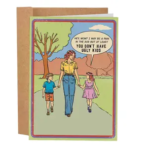 Funny Vintage Mother’s Day Cards - Mother's Day Cards for Mom - 5x7 Inch Individual Greeting Card with Kraft Envelope