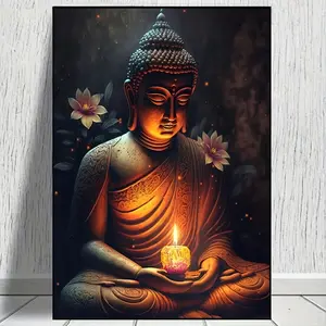 1pc Zen Meditation Buddha Canvas Wall Art Print, Frameless Ink Painting Poster for Home Office, Living Room, Bedroom, Dining Decor - Indoor Portrait Orientation Religious Theme Wall Hanging, Zen Home Decor