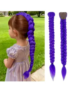 24 Inch Long Purple Braid Ponytail Extensions Pre Stretched Purple Hair Extensions for Braids 1 Piece Easy Clip in Ponytail for Teen Cosplay Halloween Costume