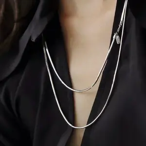 Elegant extra long necklace, 925 sterling silver snake bone chain necklace - classic hip-hop style, suitable for daily wear and birthday, anniversary, Valentine's Day and Christmas, tangle necklace tangle bendy necklace sofia the first necklace talks