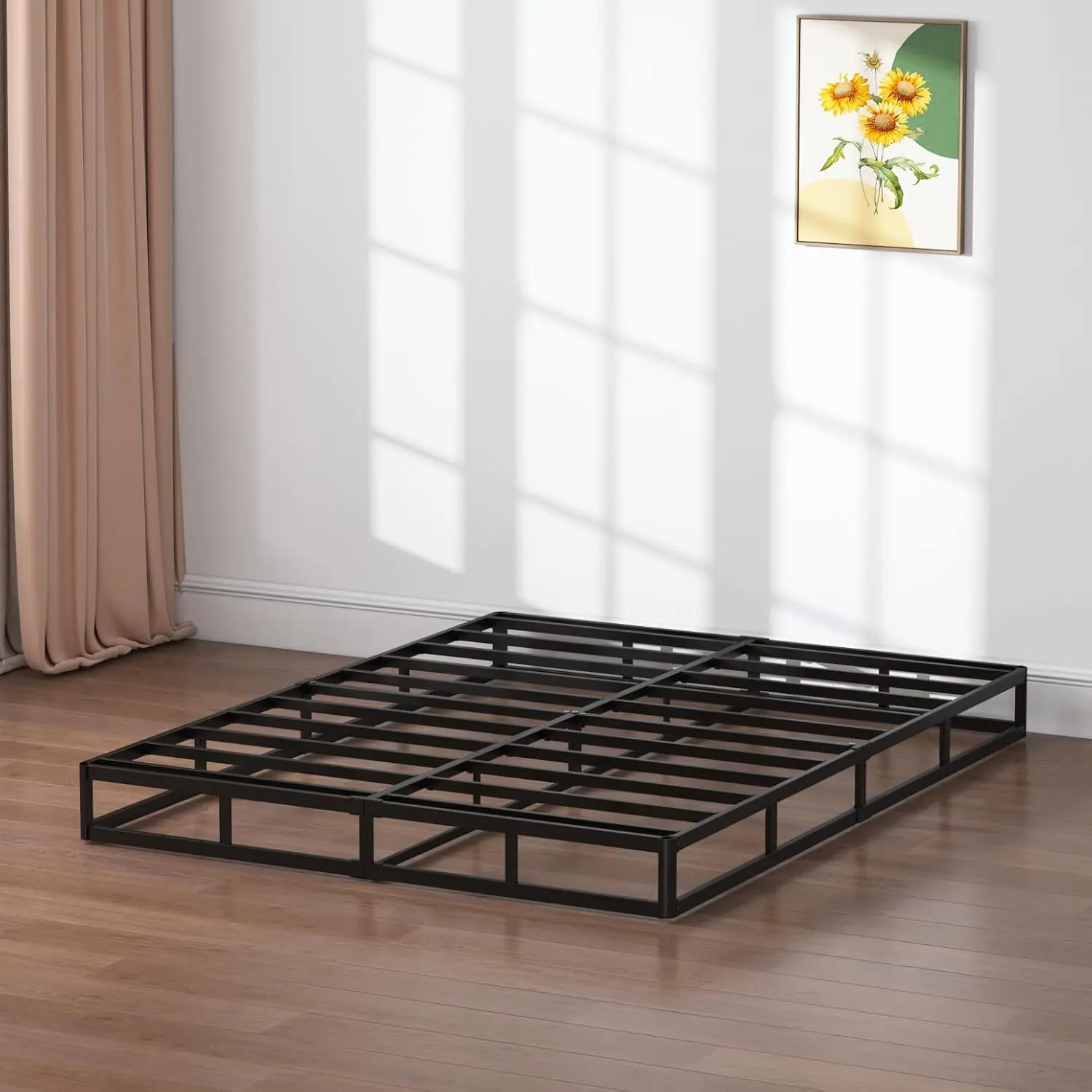Queen Box Spring 7 Inch Metal Frame Mattress Foundation Bed Base with Cover, Heavy Duty, Tool-Free Easy Assembly, Quite, Easy Clean Removable Fabri Cover