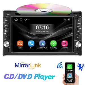 Car Stereo 6.2 Inch 2 Din Receiver MirrorLink Multimedia MP3 Player Bluetooth CD/DVD TF Wireless and Wired CarPlay/Android Auto