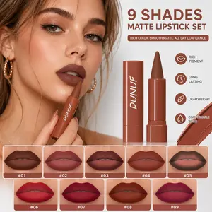 Dunuf 9 Color Matte Foggy Lipstick Beauty Set, Makeup, Waterproof & Long Lasting, Easy to Apply, Perfect for Beginners, Lip Glossy Cosmetic Gift