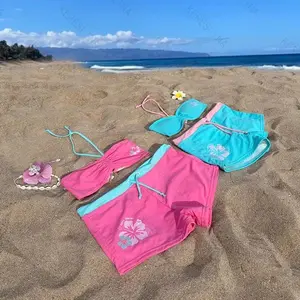 Y2k subculture retro millennium girls style hanging neck suspender bikini set summer beach kawaii classic comfortable bikini set