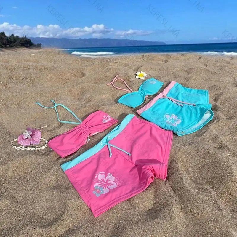 Y2k subculture retro millennium girls style hanging neck suspender bikini set summer beach kawaii classic comfortable bikini set