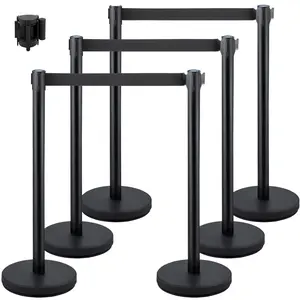 Crowd Control Stanchions, 6-Pack Solid Base Crowd Control Barriers With 3 Pieces 6.6-Ft Black Retractable Belts, Black Stanchion Queue Post, Belt Barriers Line Divider Stanchion Set For Events Venues Queue Management And Safety