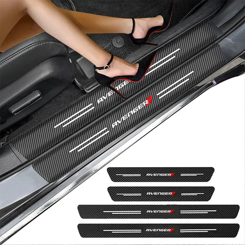 Carbon Fiber Car Door Sill Threshold Protector Auto Stickers Decals For Dodge AVENGER Logo SRT SXT RAM DART Accessories