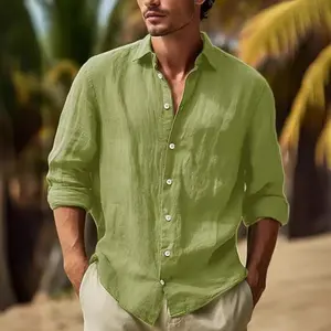 Cotton Linen Men's Long Sleeve Shirt Solid Color Turn-down Collar Casual Style Shirt Clothes Menswear summer shirts Stylish Fashion Classic Chinos Jeans