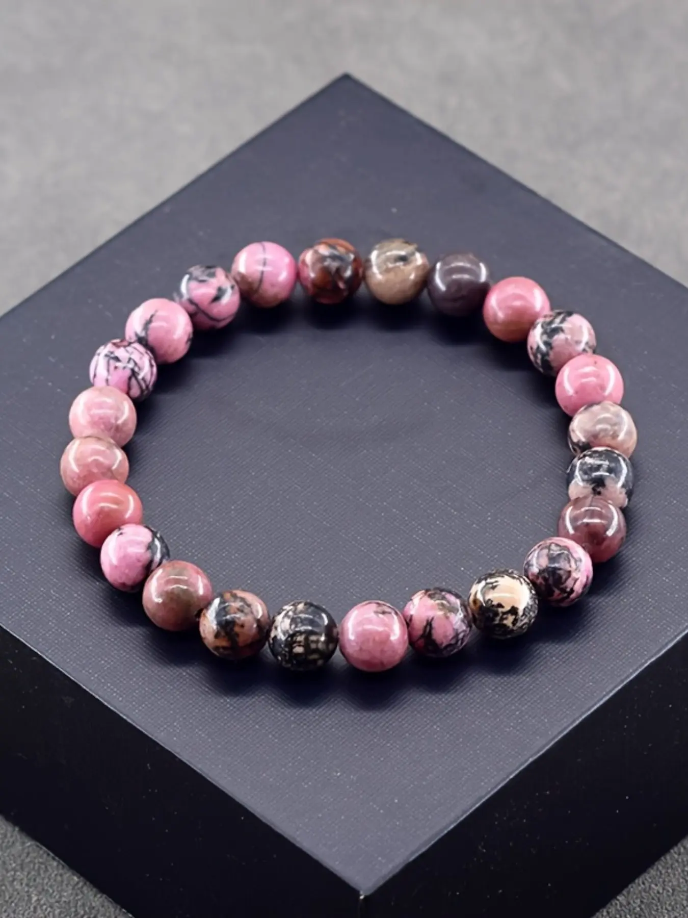 3pcs Natural Stone Beaded Bracelets, Vintage Rose Color Women's Bracelet, Elastic Knot Design, Couple Fashion Jewelry, Holiday Gift
