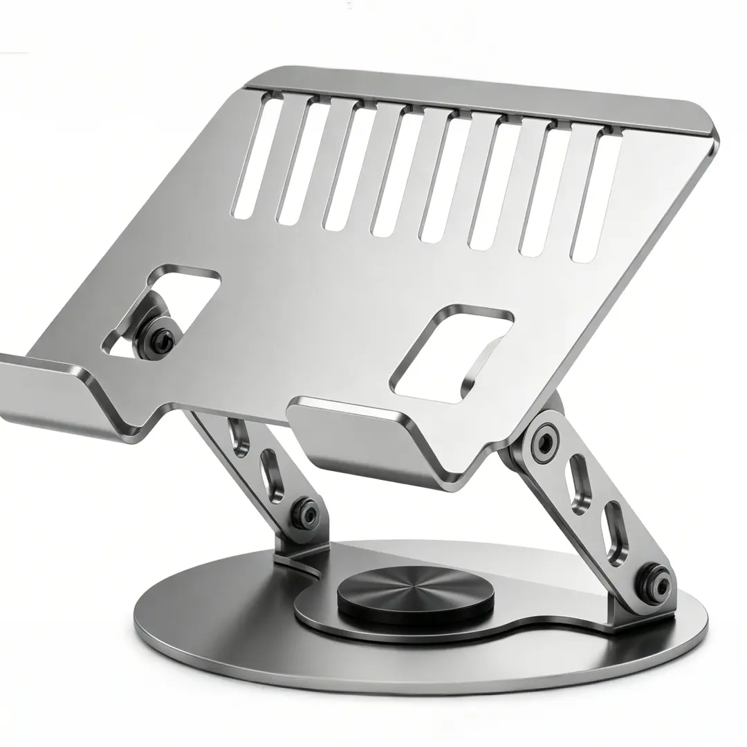 Adjustable Foldable Laptop Stand, 360 Rotating Laptop Riser for Desk, Stainless Steel Computer Stand with Phone Holder, Portable Ergonomic Notebook Stand for Office, Gaming, Home, Travel