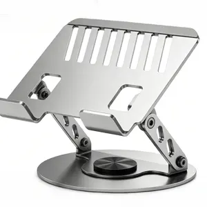 Adjustable Foldable Laptop Stand, 360 Rotating Laptop Riser for Desk, Stainless Steel Computer Stand with Phone Holder, Portable Ergonomic Notebook Stand for Office, Gaming, Home, Travel