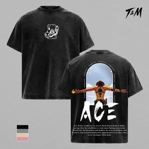 Portgas D. Ace One Piece Vintage Washed Oversized T Shirt, Fire Fist Anime Graphic Tee, Unisex Streetwear Daily Wear, Gift for Anime Fans