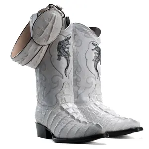 Men's Western Boots Combo / Set: Caiman Print J Toe Cowboy & Rodeo boots in Genuine Cowhide Leather With Belt
