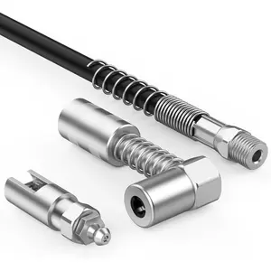 90 Degree Grease Coupler ＆ Slotted Right Angle 90 Degree Grease Coupler Combo with 12" Spring Flex Hose - Designed for Extra Reach in Tight Spaces
