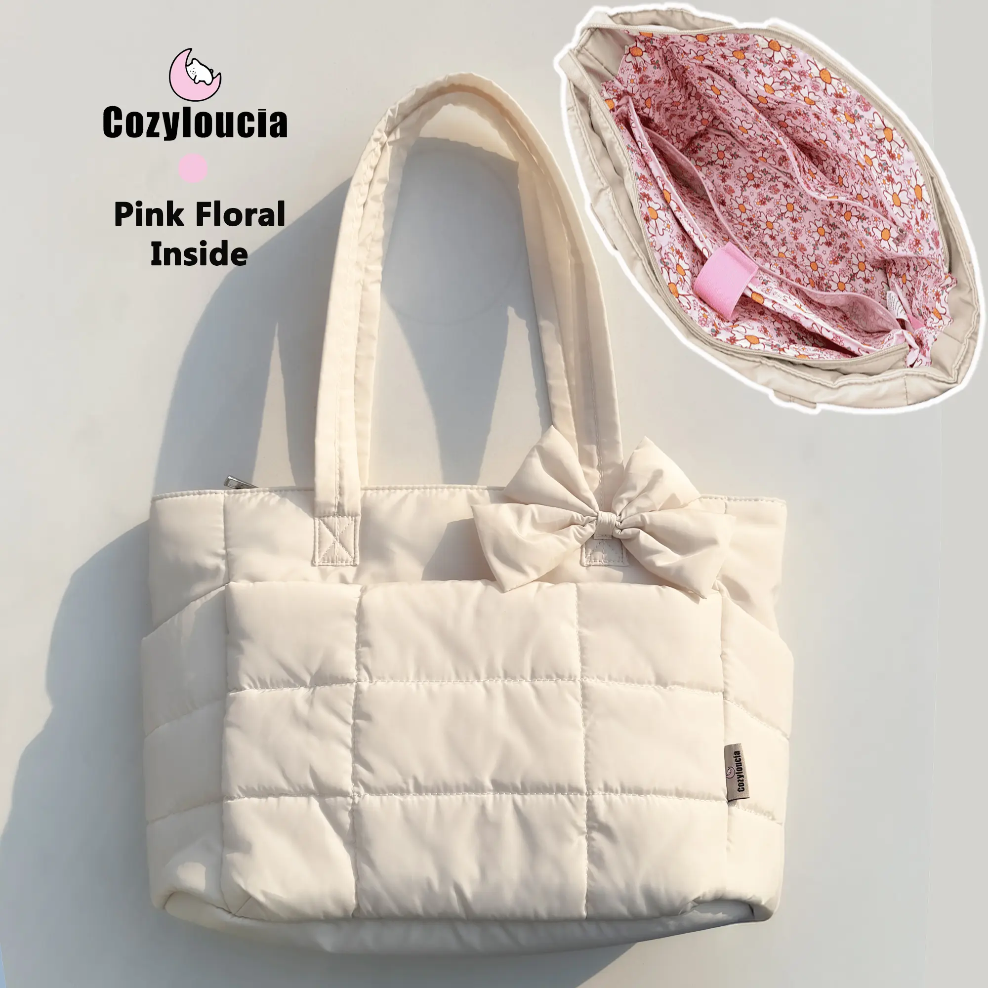 B-Beige-Pink Floral -Bow