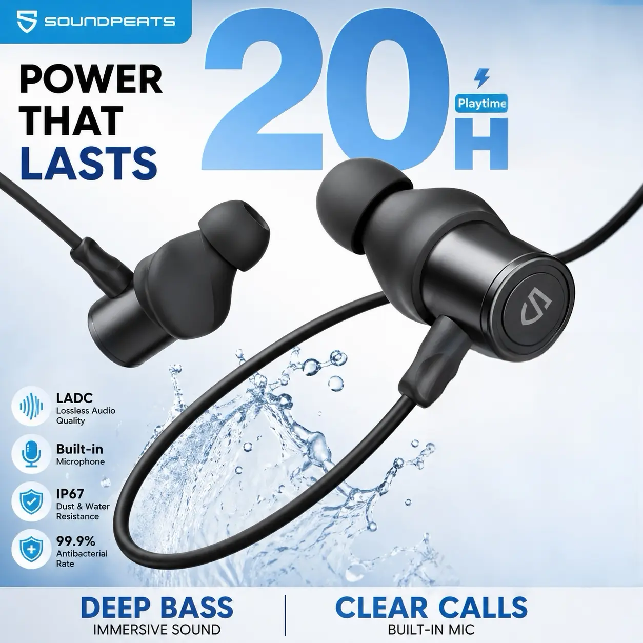 SoundPEATS Q40HD Bluetooth Earbuds TWS Wireless Earbuds Bluetooth 5.4 Headphones In-Ear Earphones Stereo Bass Noise Cancelling 20H Playtime Waterproof IP67 Sports Gaming Earbuds for iPhone Android