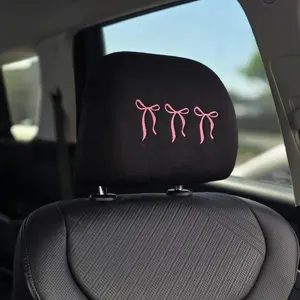 Pink Bow Embroidered Car Headrest Covers  – Set of 2