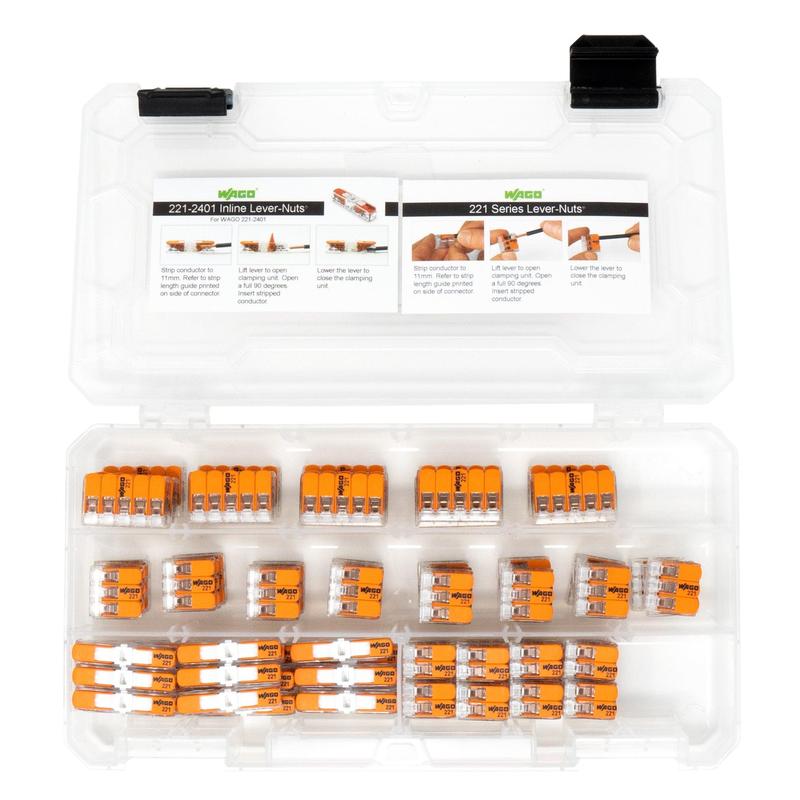 WAGO 221 LEVER-NUTS 90pc Compact Splicing Wire Connector Assortment with Case