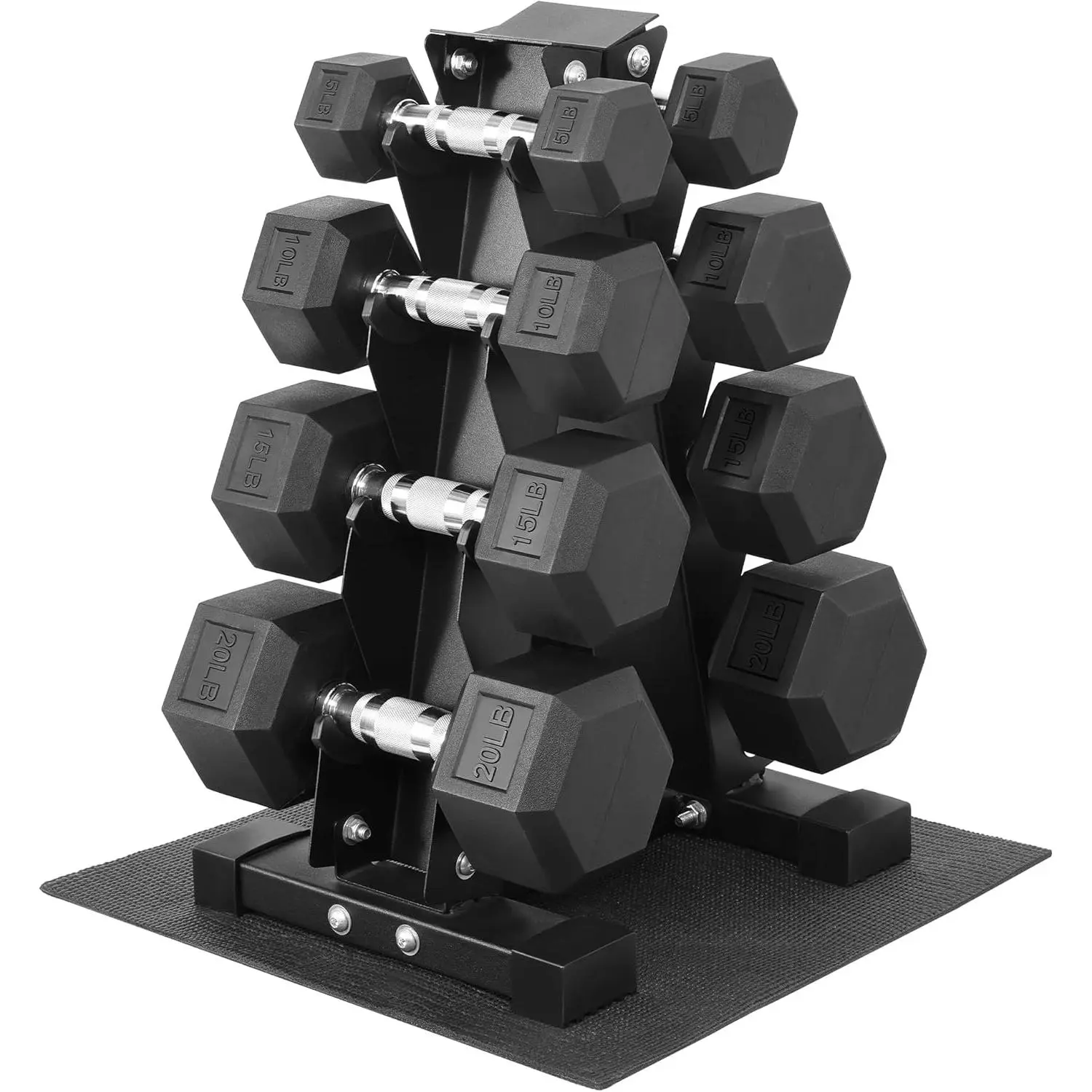 Rubber Coated Hex Dumbbell Set with Storage Rack, 100/150/200/550 LB Hand Weight Set with Anti-Slip Grip for Home Gym
