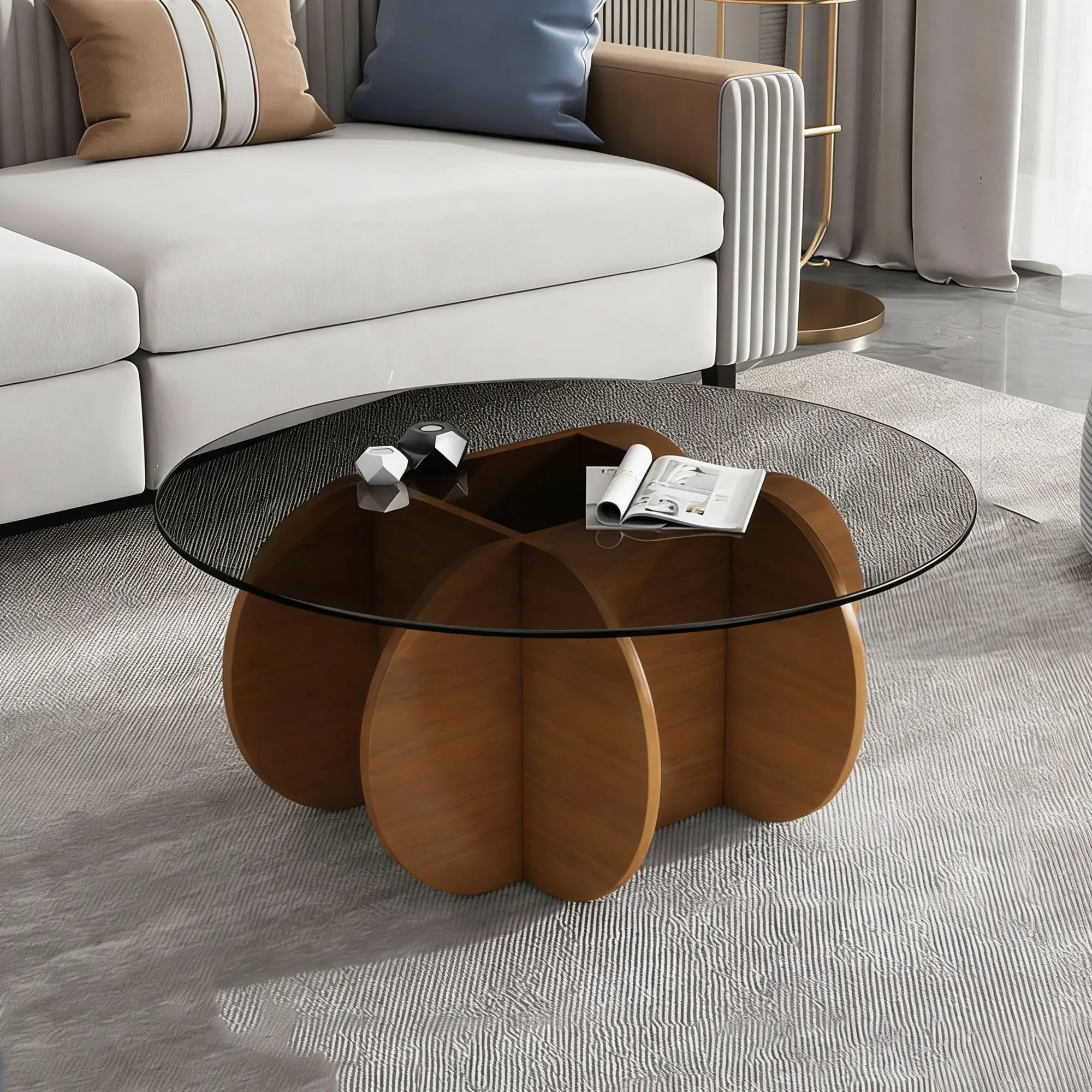 Midcentury Modern Round Coffee Table - Abstract Circular & Multi-Shaped Indoor Living Room Central Decor, Fits Any Home Style, Ideal for Cozy Night In & Entertaining Guests, Assembly Required